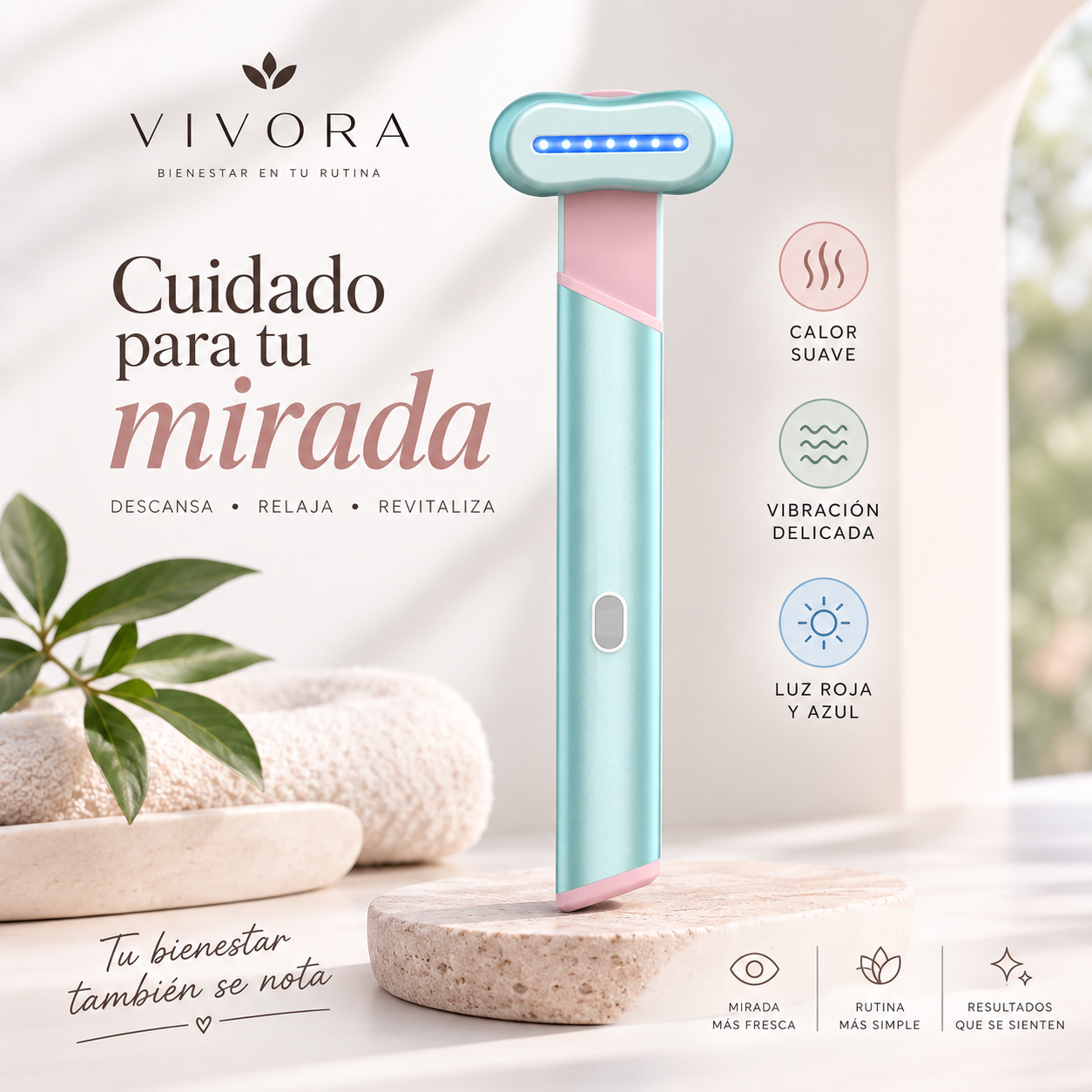 Masajeador eléctrico de ojos Vivora con luz roja y azul
